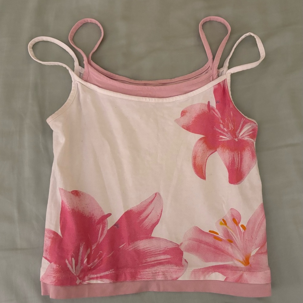 Faux double layer Floral Pink Tank Top
